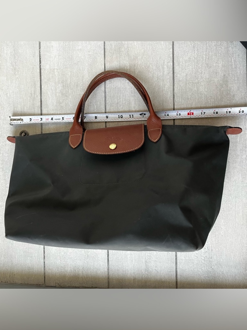 Longchamp Le Pliage "M" Top Handle Tote Handbag Gun Metal Gray Modele Depose - Picture 9 of 16